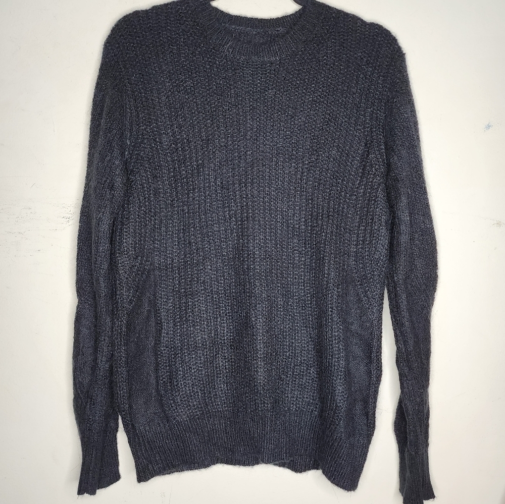 All Saints Soft Black Italian Wool Mohair Blend Knit Crew Neck Sweater, sz S